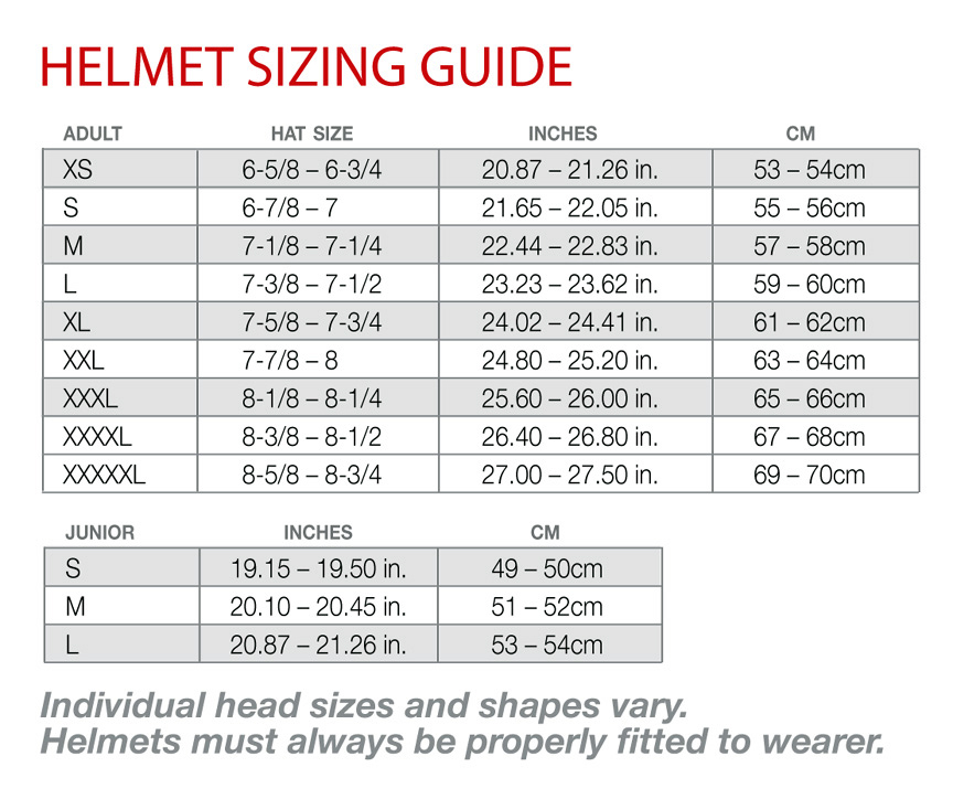 Motorcycle Helmet Measurement Chart